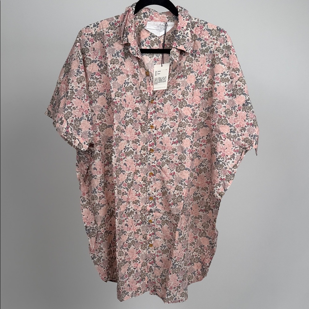 NWT Acacia Swimwear MOMBASA Pink Floral Button Down Shirt